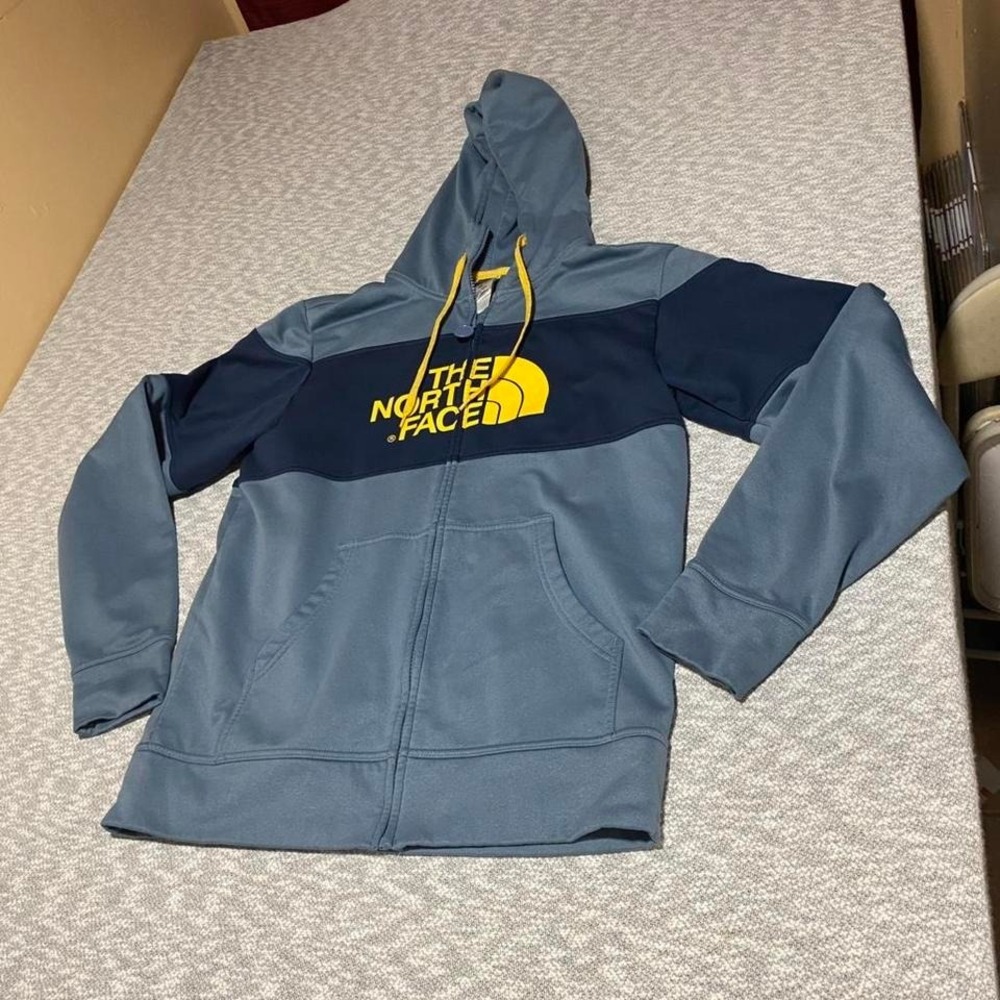The North Face blue/yellow logo full zip up hoodie Men M. SKU-A298